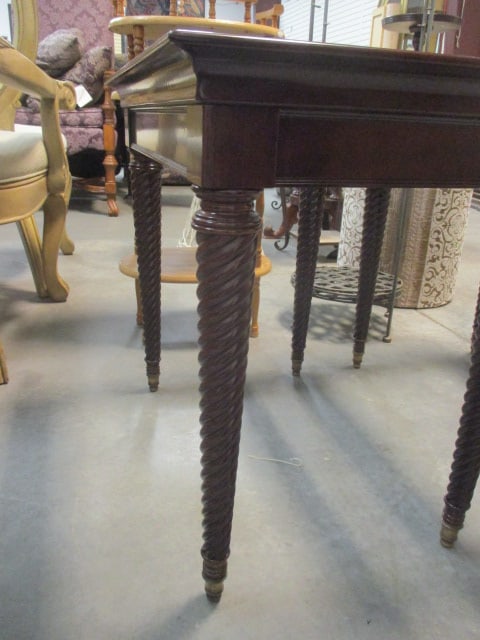 Pair of Bombay Turned Spiral Leg Glass Top End Tables - 3