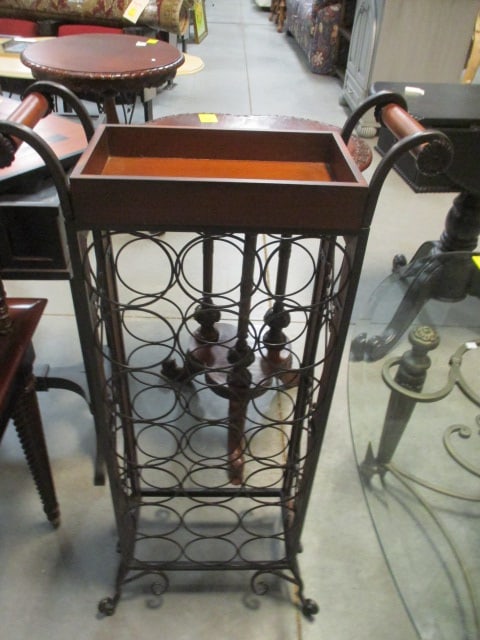 Wood and Wrought Metal Free Standing Wine Rack (1 of 4)