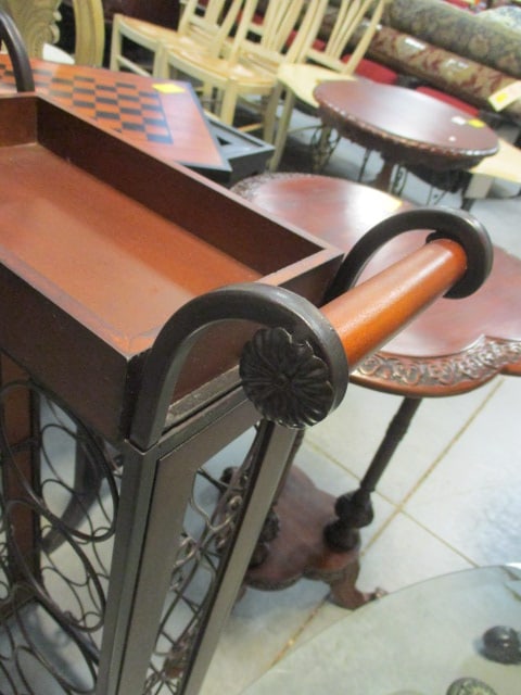 Wood and Wrought Metal Free Standing Wine Rack - 3