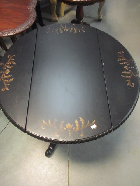 Painted Black Hand Decorated Drop Side Table with Drawer Ends - 2