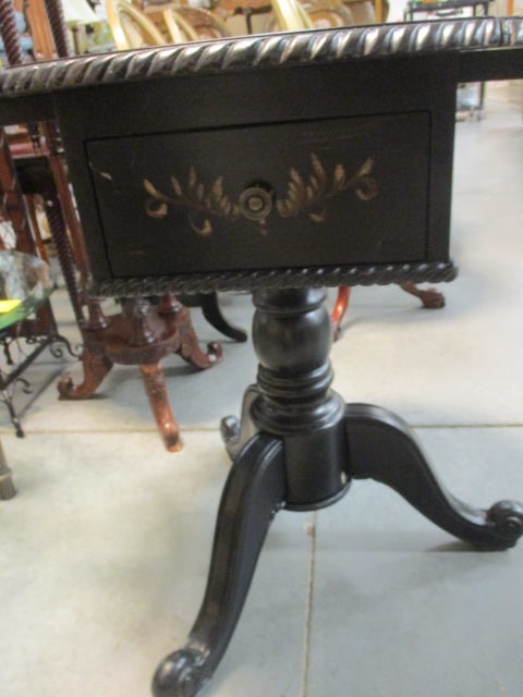 Painted Black Hand Decorated Drop Side Table with Drawer Ends - 3