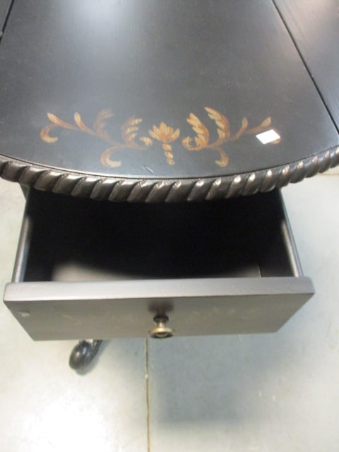 Painted Black Hand Decorated Drop Side Table with Drawer Ends - 4
