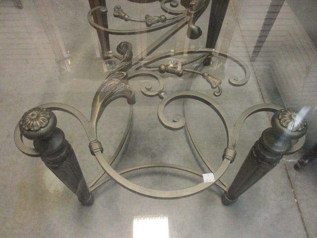 Ornate Wrought Iron Style Scrolling Leaf Beveled Glass Top Oval Coffee Table - 4
