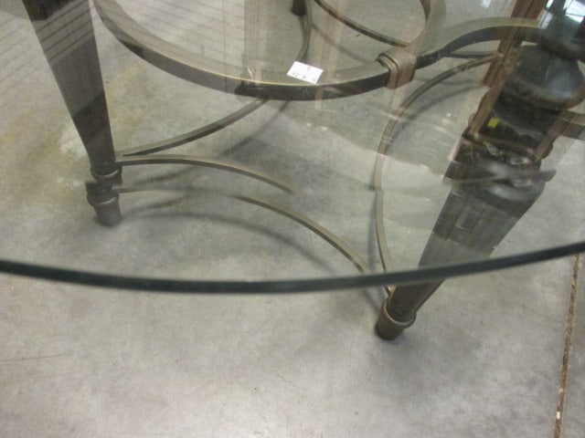 Ornate Wrought Iron Style Scrolling Leaf Beveled Glass Top Oval Coffee Table - 8