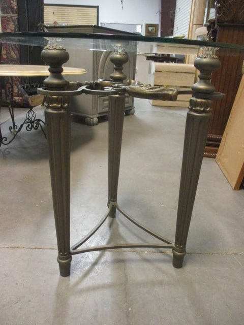 Ornate Wrought Iron Style Scrolling Leaf Beveled Glass Top End Table - 3