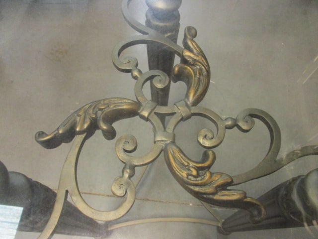 Ornate Wrought Iron Style Scrolling Leaf Beveled Glass Top End Table - 4
