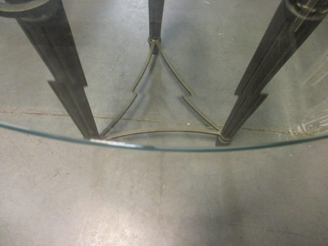 Ornate Wrought Iron Style Scrolling Leaf Beveled Glass Top End Table - 6