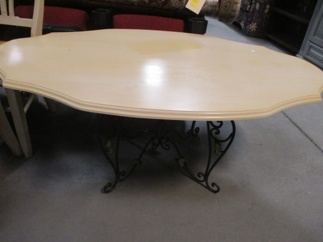 Painted Wood Turtle Top Coffee Table with Wrought Metal Frame (1 of 4)