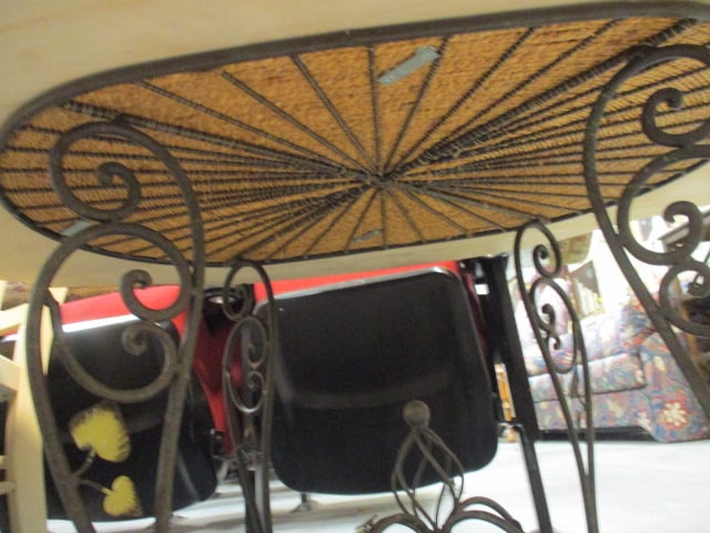 Painted Wood Turtle Top Coffee Table with Wrought Metal Frame - 4