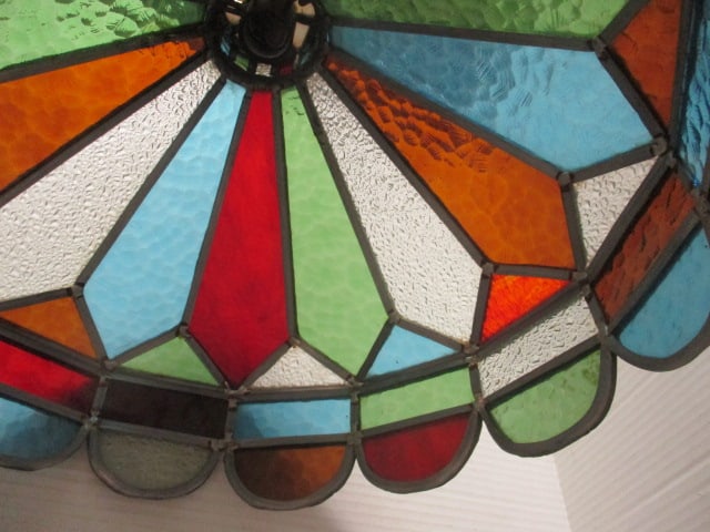 Colorful Midcentury Stained Leaded Glass Chandelier - 6