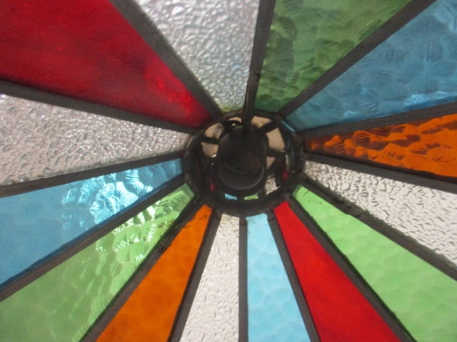 Colorful Midcentury Stained Leaded Glass Chandelier - 7