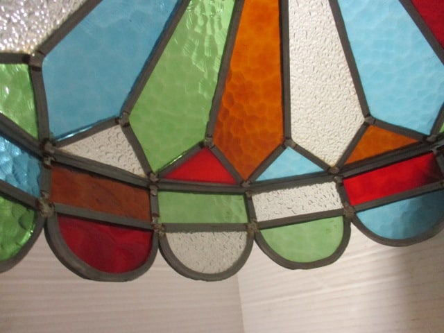 Colorful Midcentury Stained Leaded Glass Chandelier - 8