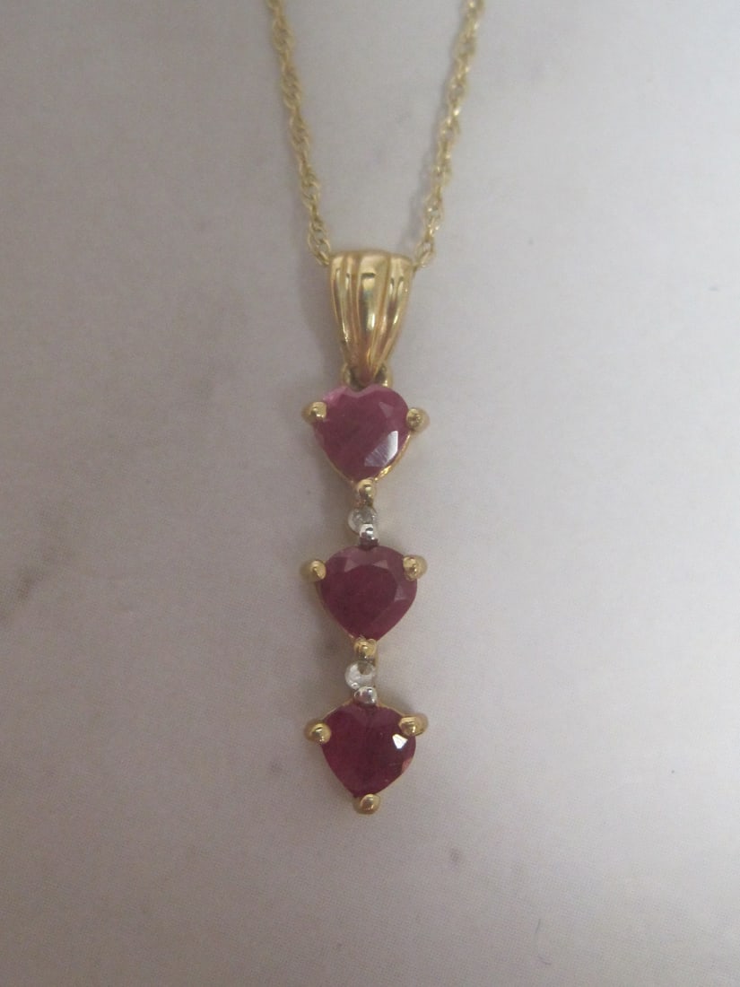 Ruby & Diamond Pendant on 17" 10k Gold Chain - 2