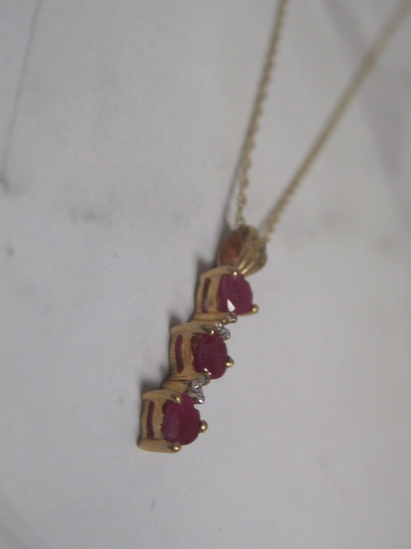 Ruby & Diamond Pendant on 17" 10k Gold Chain - 3