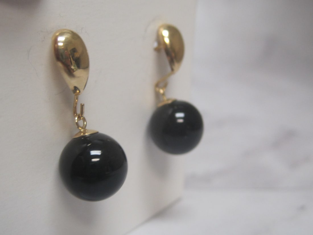 14k Gold & Black Onyx Earrings - 3