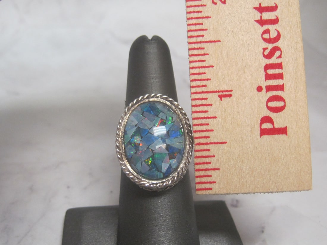 Scarce Black Opal Sterling Silver Ring - 4