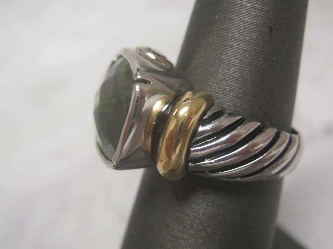 Sterling Silver Green Quartz & Amethyst Ring - 2