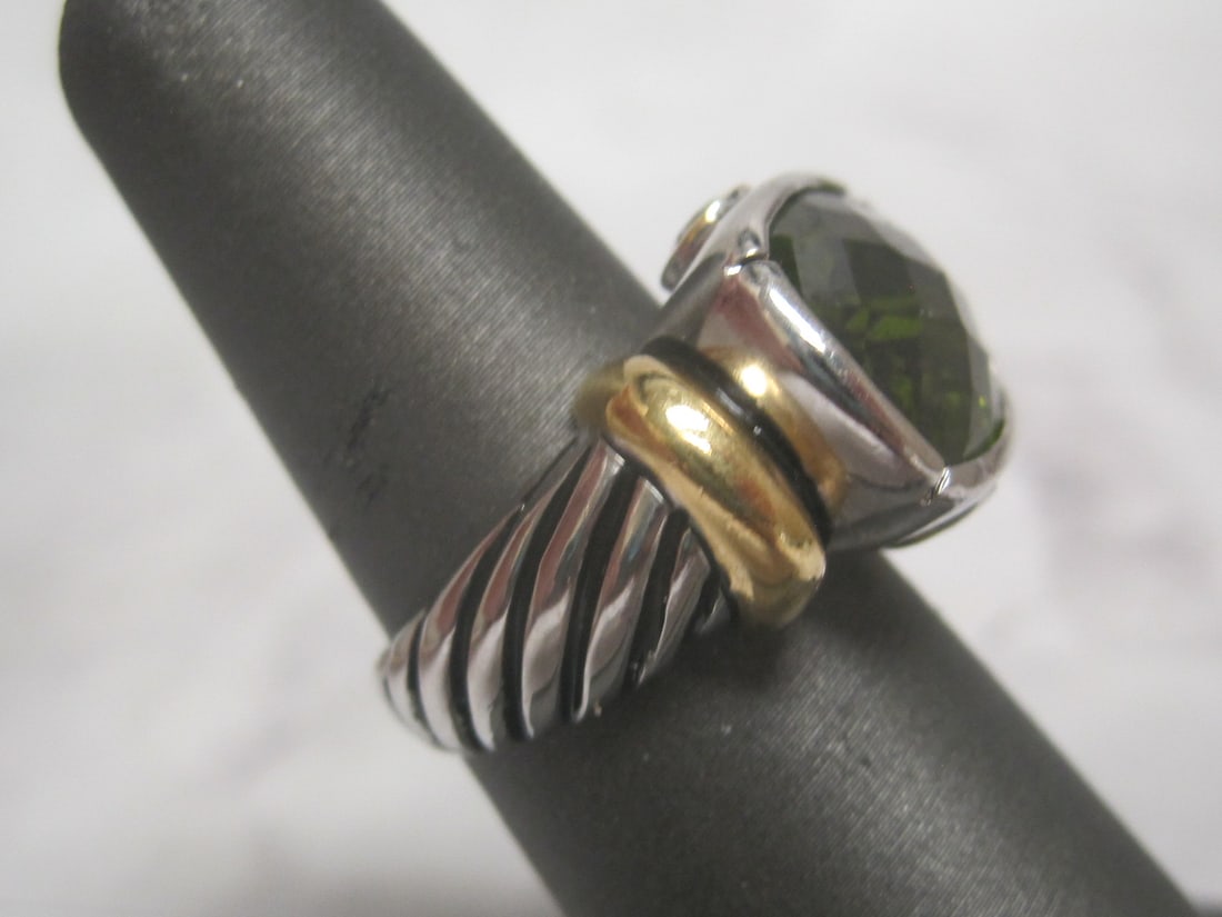 Sterling Silver Green Quartz & Amethyst Ring - 3