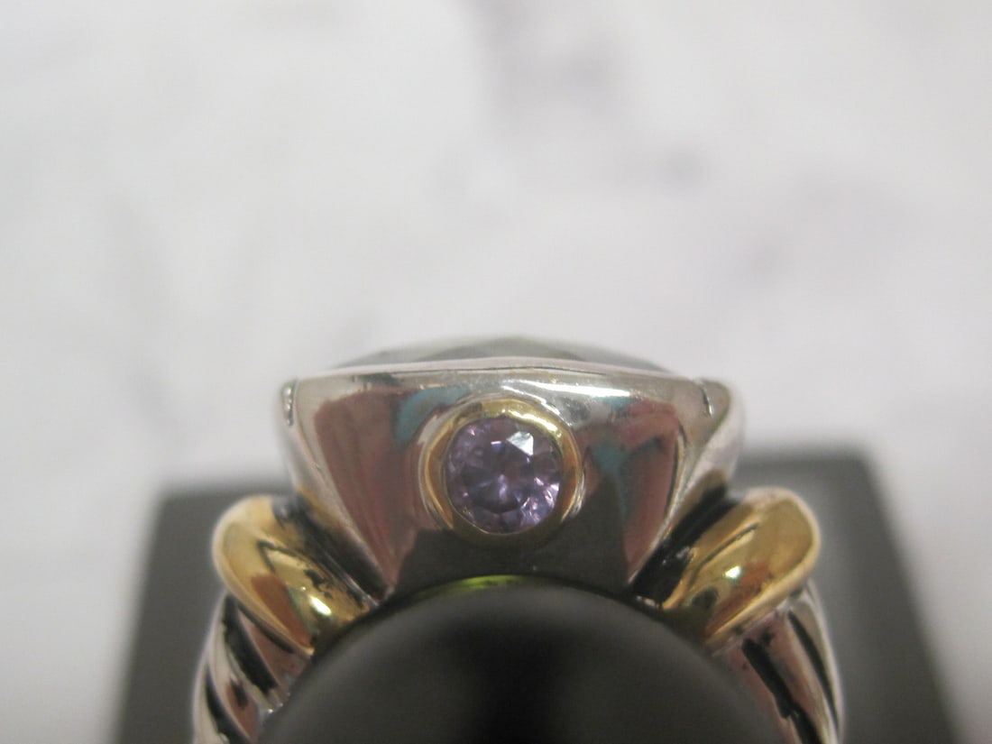 Sterling Silver Green Quartz & Amethyst Ring - 4