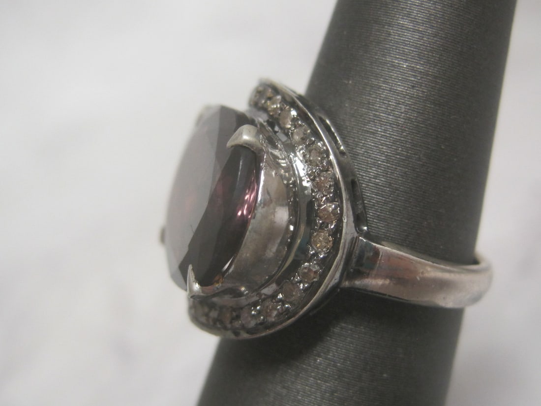 Sterling Silver Tourmaline & Diamond Ring - 2