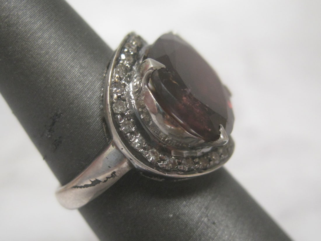 Sterling Silver Tourmaline & Diamond Ring - 3