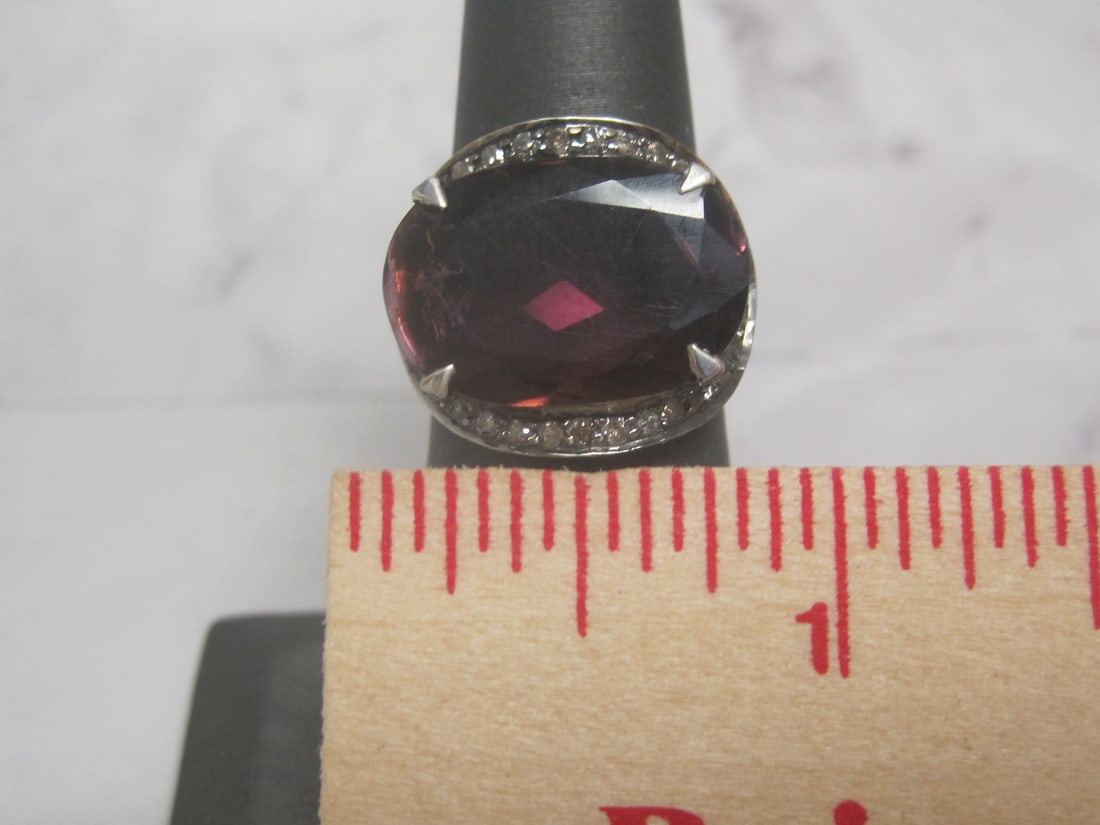 Sterling Silver Tourmaline & Diamond Ring - 4