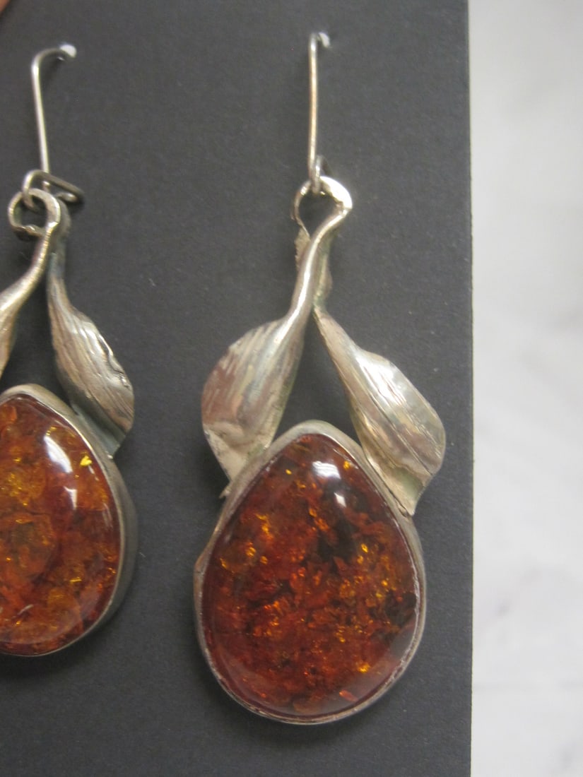 Sterling Silver & Baltic Amber Earrings - 2