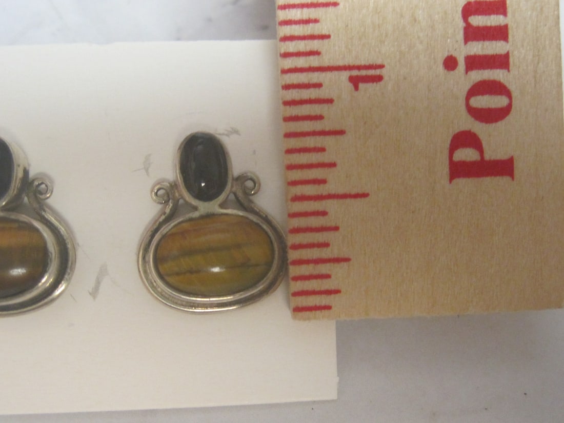 Sterling Silver Tigers Eye & Black Onyx Pierced Earrings - 3