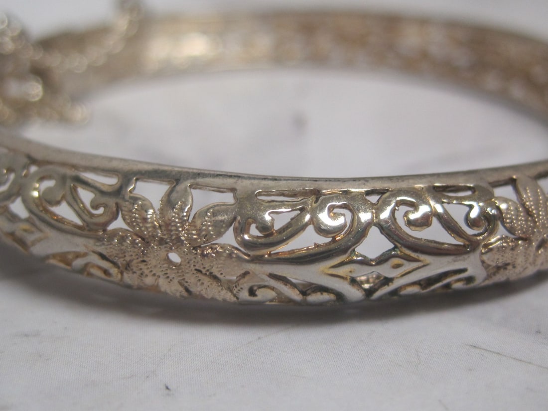 Fancy Sterling Silver Bangle Bracelet - 2
