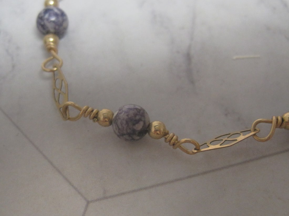 7 1/2" Purple Fossil Stone & Gold-Filled Bracelet - 2