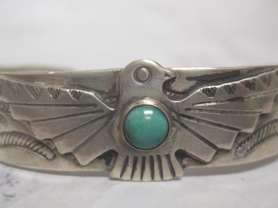 Navajo Sterling Silver & Turquoise Thunderbird Bracelet - 2