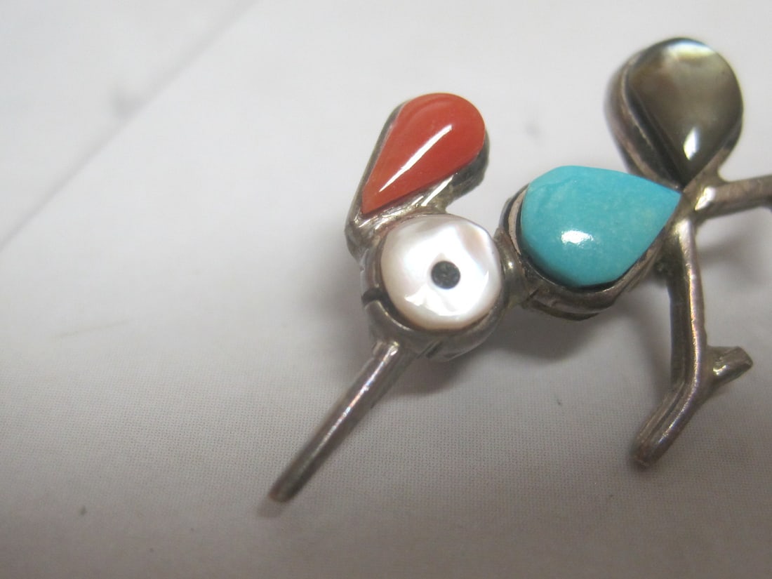 Adorable Sterling Silver Navajo Style Roadrunner Pin - 2