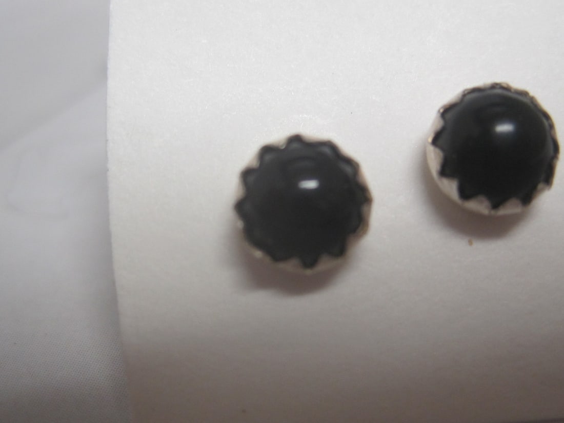 Sterling. Silver Black Onyx Pierced Stud Earrings - 2