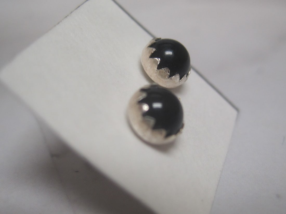 Sterling. Silver Black Onyx Pierced Stud Earrings - 3
