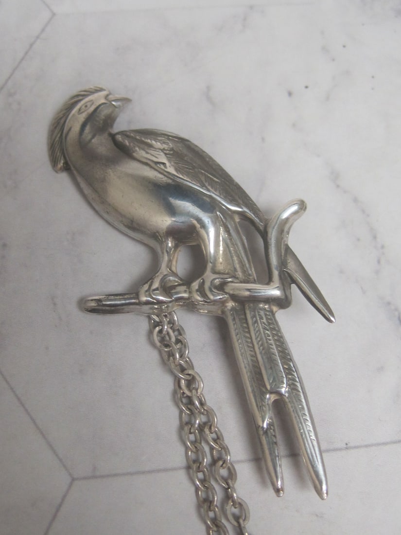 Sterling Silver Figural Bird Sweater Guard Pin Set - 2