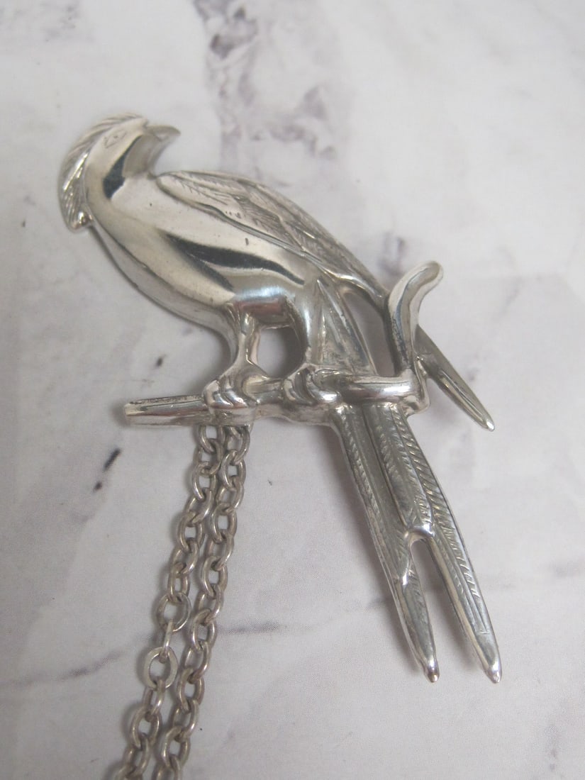 Sterling Silver Figural Bird Sweater Guard Pin Set - 3