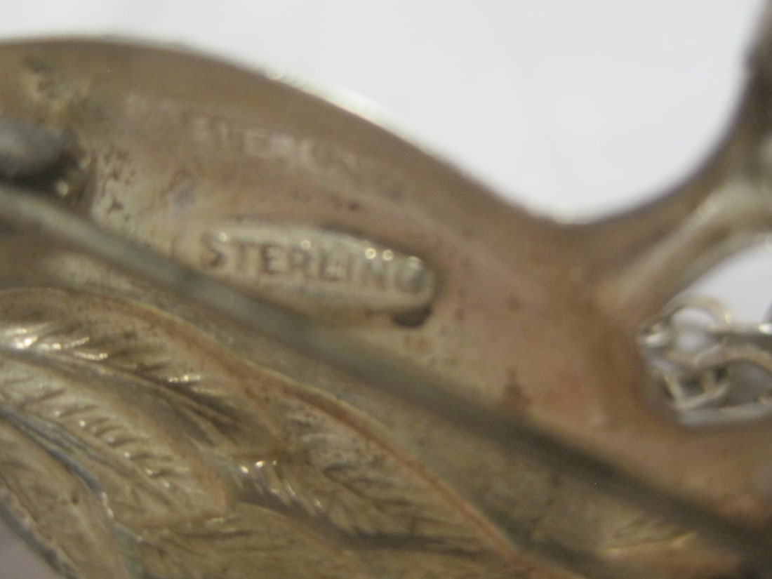 Sterling Silver Figural Bird Sweater Guard Pin Set - 6