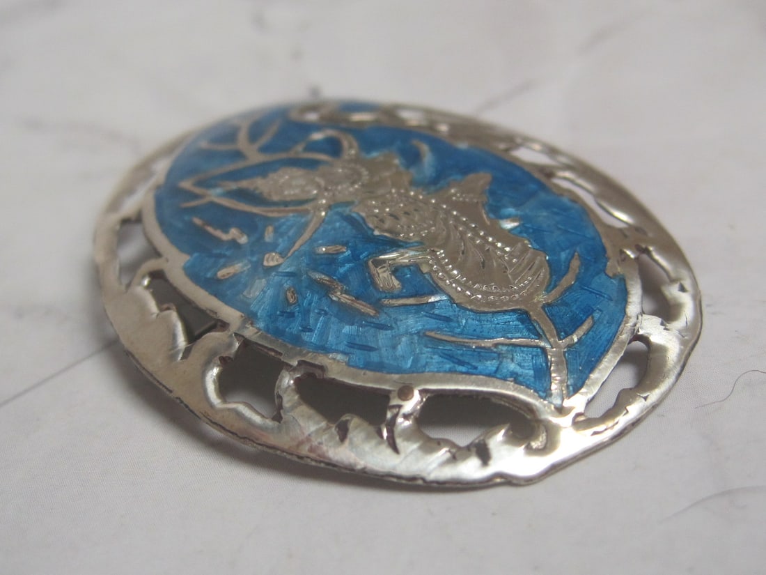 Early Sign Sterling Silver & Enamel Dancer Brooch - 3