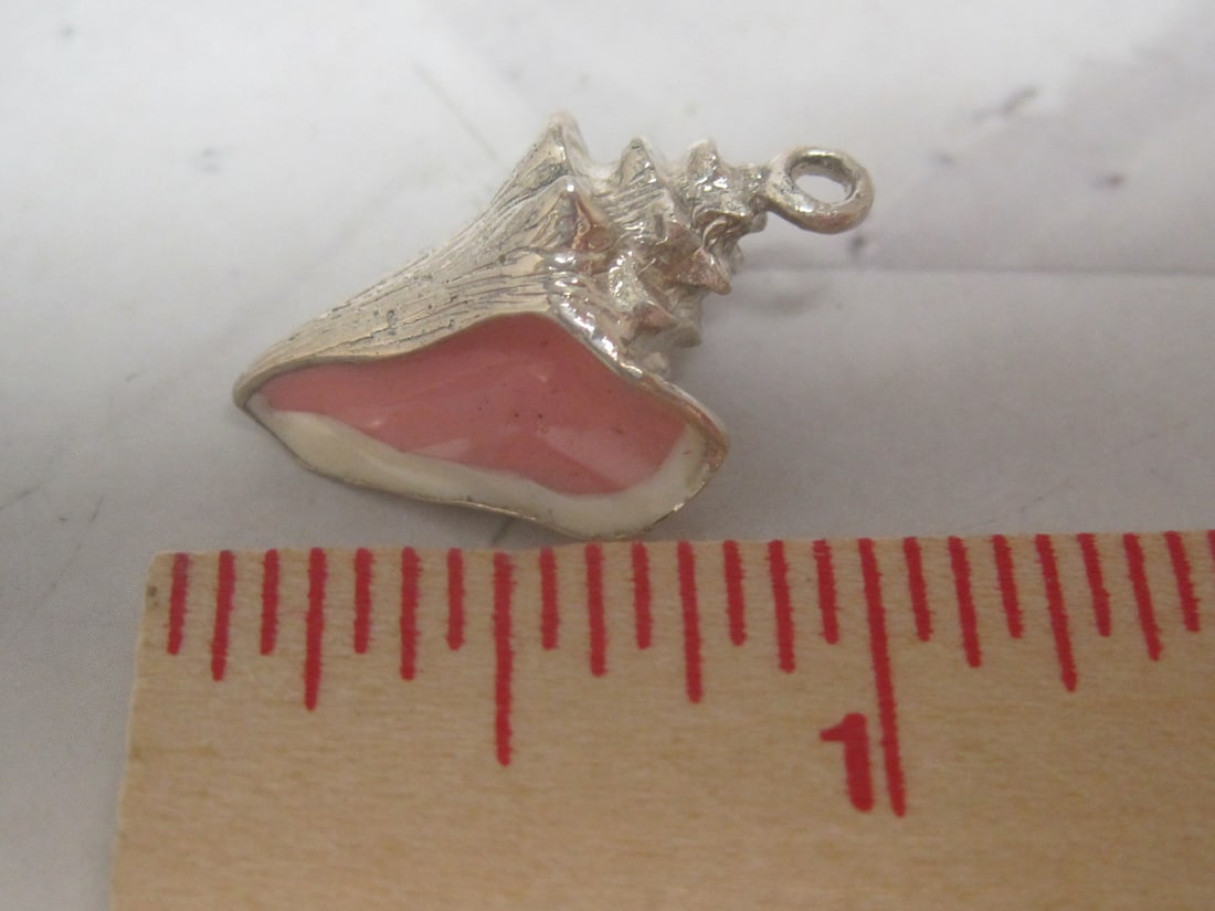 Sterling Silver & Enamel Conch Shell Pendant or Charm - 3