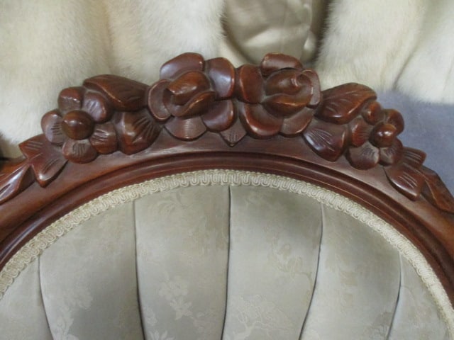 Vintage Victorian Style Carved Wood and Tufted Upholstered Parlor Chair - 2