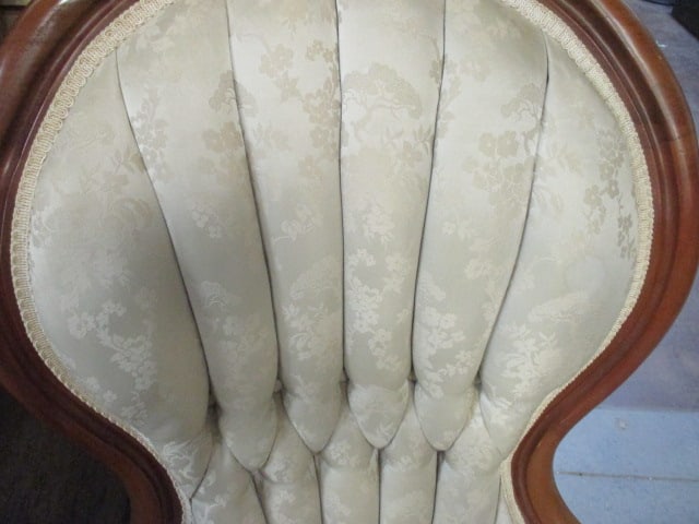 Vintage Victorian Style Carved Wood and Tufted Upholstered Parlor Chair - 3
