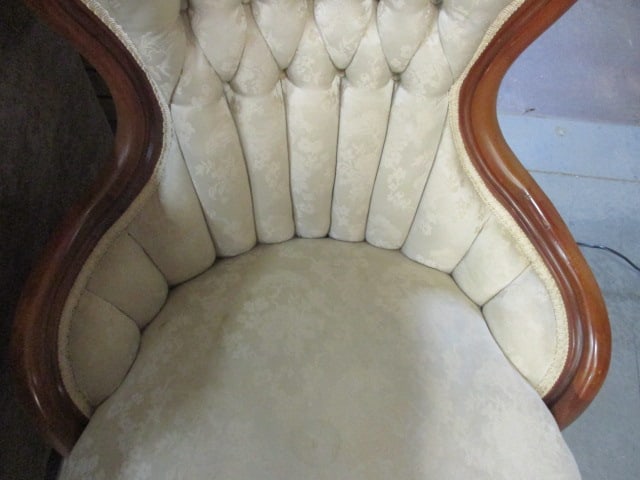 Vintage Victorian Style Carved Wood and Tufted Upholstered Parlor Chair - 4