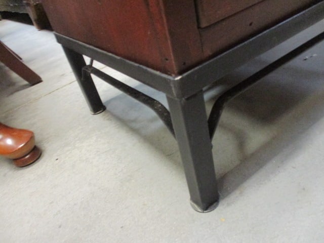 Rustic Cherry Wood 2-Drawer End Table on Metal Legs - 4