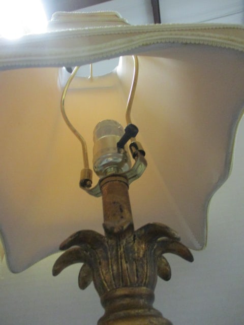 Pair of Gilded Gold and Cut Glass "Pineapple" Buffet Lamps with Silk Shades - 4