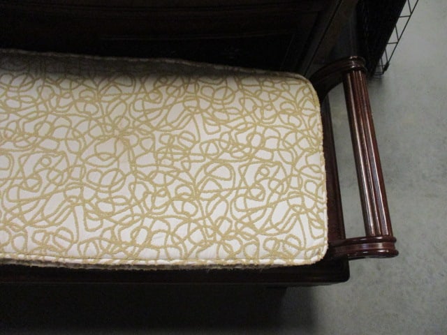 Dark Cherry Elmwood Scrolled Armrests Bench with Removable Upholstered Seat Cushion - 2