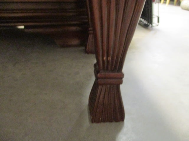 Dark Cherry Elmwood Scrolled Armrests Bench with Removable Upholstered Seat Cushion - 5