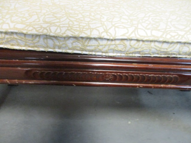 Dark Cherry Elmwood Scrolled Armrests Bench with Removable Upholstered Seat Cushion - 6