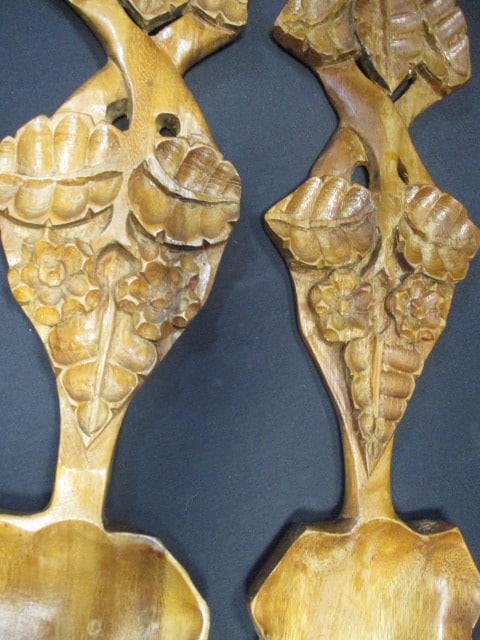 Mid Century Modern Carved Monkey Wood Fork and Spoon Wall DÃ©cor - 3
