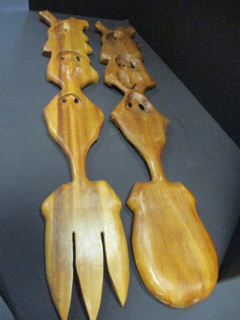 Mid Century Modern Carved Monkey Wood Fork and Spoon Wall DÃ©cor - 5