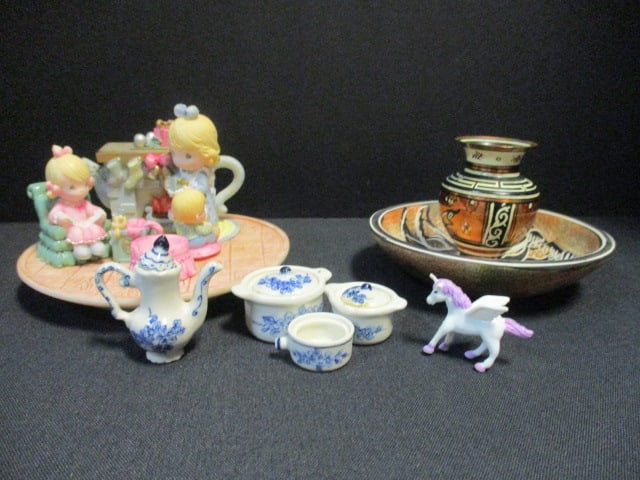 Grouping of Miniature Figurines, Tea Set, and Bowl and Vase (1 of 7)